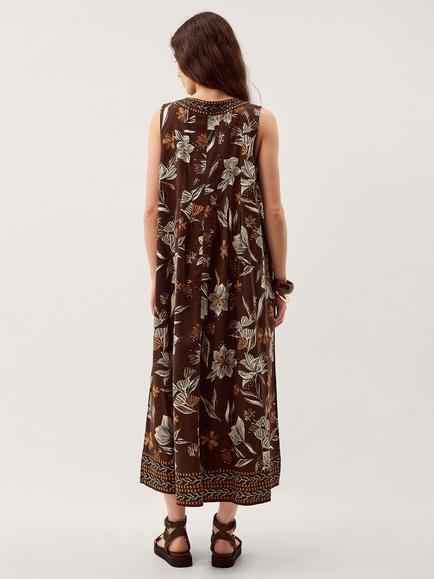 Monsoon Esther Floral Linen Rich Dress containing LENZING™ ECOVERO™ Viscose, Chocolate - view 2, Chocolate