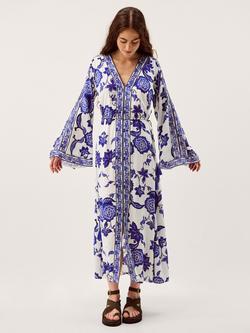 Monsoon Gloria Floral Midi Dress containing LENZING™ ECOVERO™ Viscose, Blue, Blue