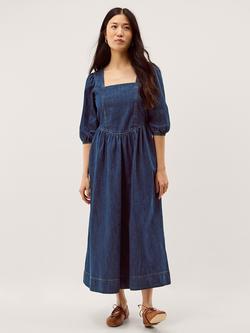 Monsoon Lily Square Neck Denim Midi Dress, Indigo, Indigo