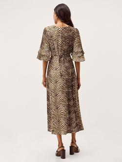 Monsoon Pippa V-Neck Zebra Print Midi Dress, Khaki - view 2, Khaki