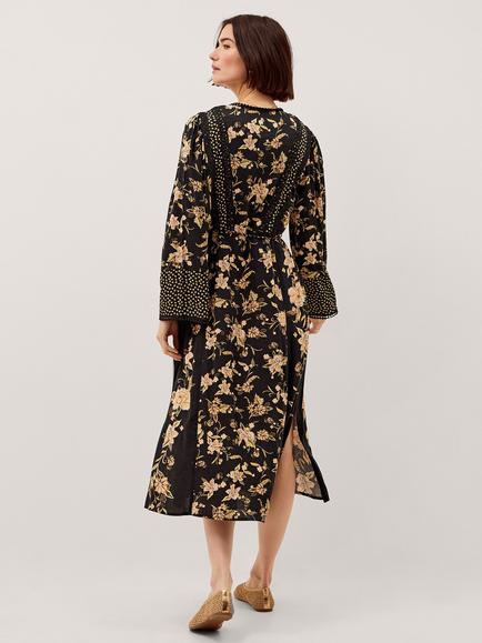 Monsoon Rosaleigh Floral Midi Dress containing LENZING™ ECOVERO™ Viscose, Black - view 2, Black