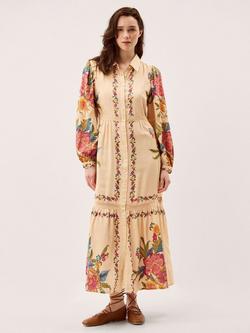 Monsoon Rosaleigh Long Sleeve Floral Maxi Dress, Cream, Cream