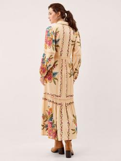 Monsoon Rosaleigh Long Sleeve Floral Maxi Dress, Cream - view 2, Cream