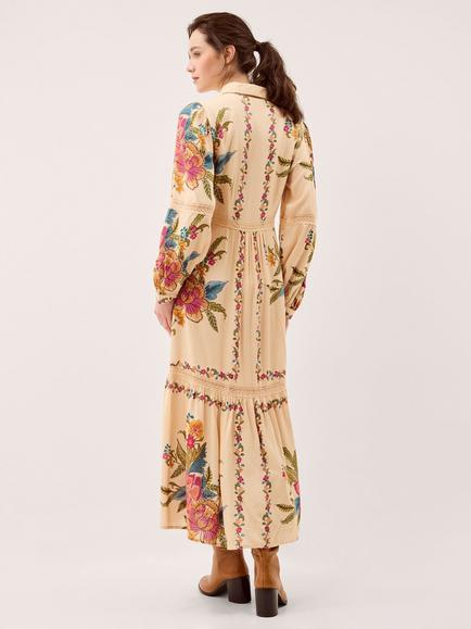 Monsoon Rosaleigh Long Sleeve Floral Maxi Dress, Cream - view 2, Cream