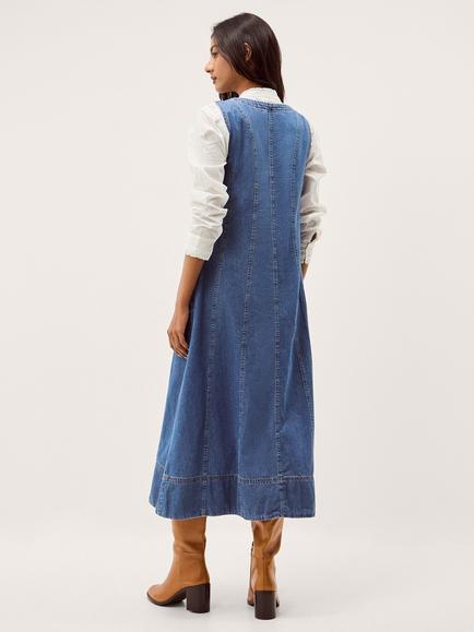 Monsoon Tessa Denim Midi Dress, Mid Authentic Blue - view 2, Mid Authentic Blue