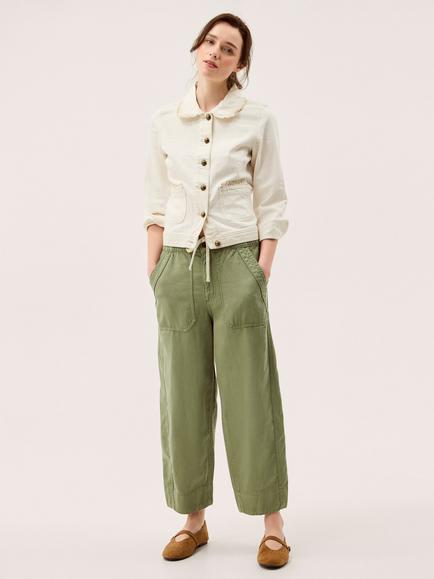 Monsoon Megan Cropped Barrel Trousers, Khaki, Khaki