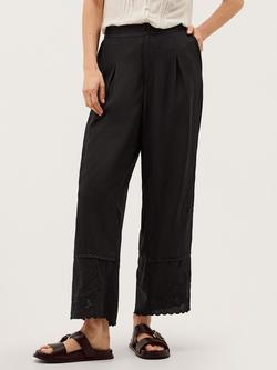 Monsoon Cindy Relaxed Scallop Trim Trousers, Black, Black