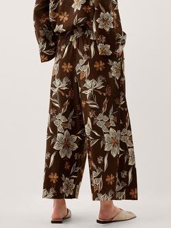 Monsoon Esther Floral Linen Rich Trousers containing LENZING™ ECOVERO™ Viscose, Chocolate - view 2, Chocolate