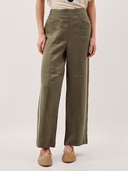 Monsoon Lucy Straight Pure Linen Trousers, Khaki