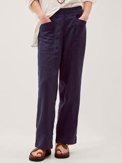 Monsoon Lucy Straight Pure Linen Trousers, Navy