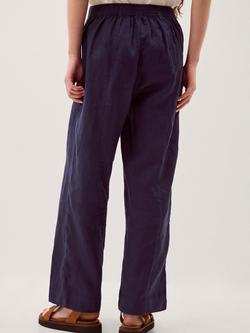 Monsoon Lucy Straight Pure Linen Trousers - view 2, Navy