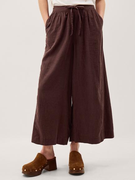Monsoon Maisie Linen Rich Wide Leg Cropped Trousers containing LENZING™ ECOVERO™ Viscose, Chocolate