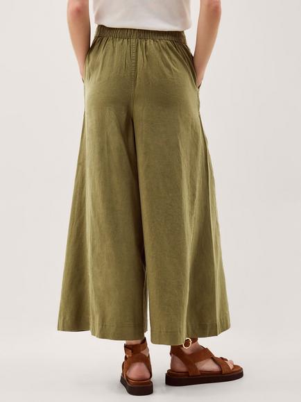 Monsoon Maisie Linen Rich Wide Leg Cropped Trousers containing LENZING™ ECOVERO™ Viscose - view 2, Khaki