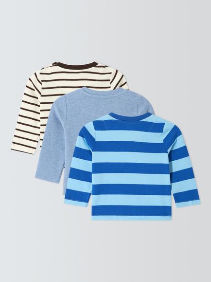 John Lewis Baby Stripe Long Sleeve Top, Pack of 3, Multi Prints - view 2, Multi Prints