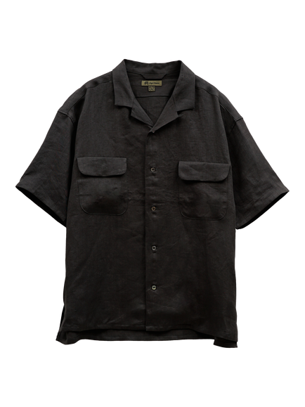 Nigel Cabourn Linen Regular Fit Open Collar Shirt, Charcoal Grey