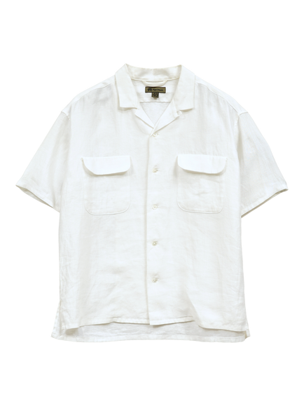 Nigel Cabourn Linen Regular Fit Open Collar Shirt, Off White