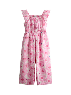 JoJo Maman Bébé Kids' Strappy Seersucker Jumpsuit, Bright Pink, Bright Pink