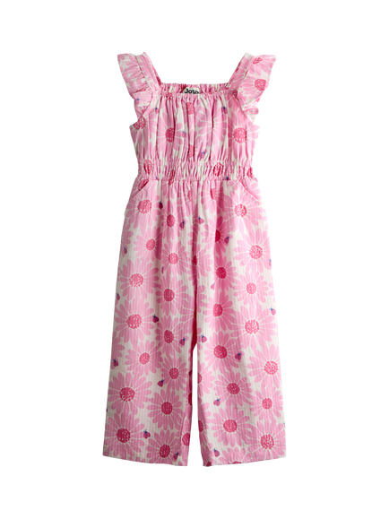 JoJo Maman Bébé Kids' Strappy Seersucker Jumpsuit, Bright Pink, Bright Pink