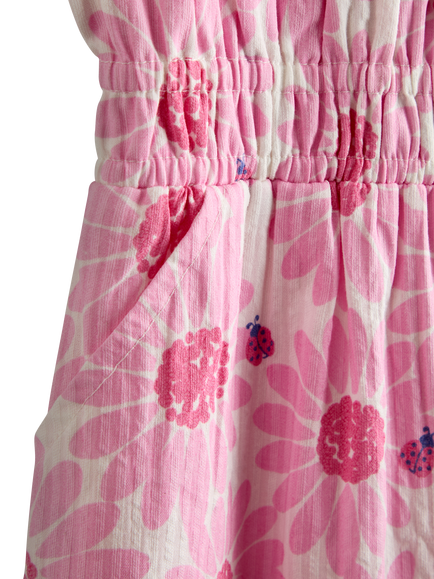 JoJo Maman Bébé Kids' Strappy Seersucker Jumpsuit, Bright Pink - view 2, Bright Pink