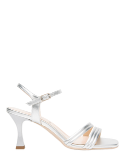 NeroGiardini Titti Leather Flared Heel Strappy Sandals, Silver