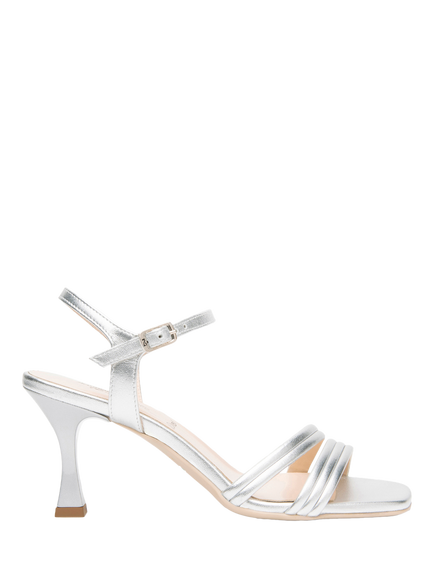NeroGiardini Titti Leather Flared Heel Strappy Sandals, Silver