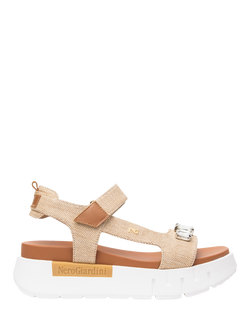 NeroGiardini Venezia Canvas Embellished Strappy Sandals, Sand, Sand
