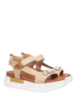 NeroGiardini Venezia Canvas Embellished Strappy Sandals, Sand - view 2, Sand