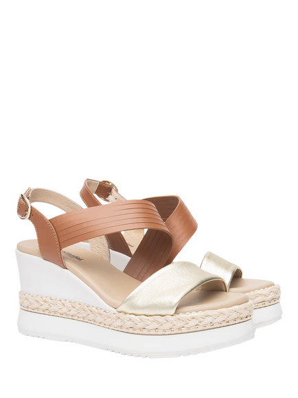 NeroGiardini Bagheria Leather Wedge Heel Sandals - view 2, Brown