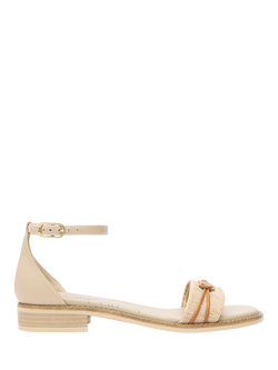NeroGiardini Bitonto Leather and Canvas Strappy Sandals, Cream, Cream