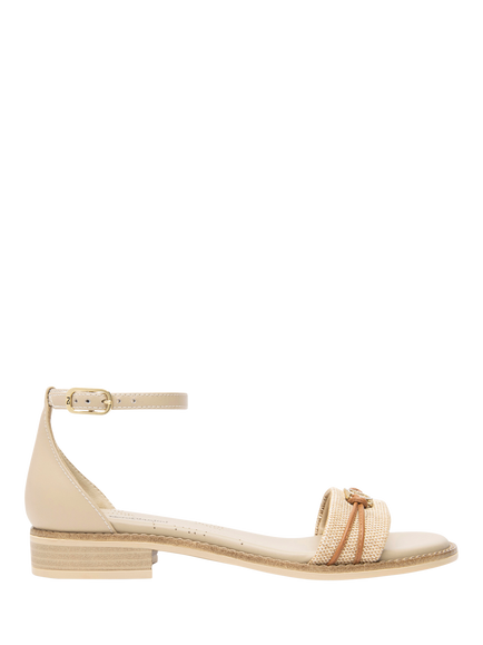 NeroGiardini Bitonto Leather and Canvas Strappy Sandals, Cream, Cream
