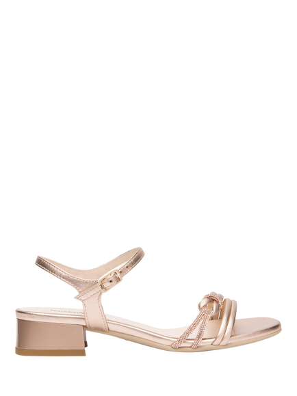 NeroGiardini Fabbro Leather Embellished Strappy Sandals, Rose Gold