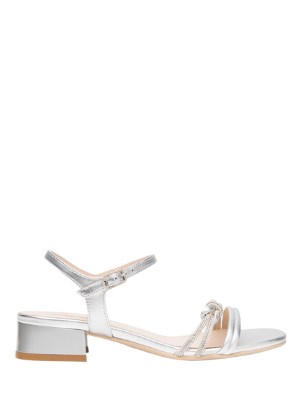 NeroGiardini Fabbro Leather Embellished Strappy Sandals, Silver