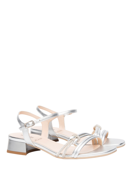 NeroGiardini Fabbro Leather Embellished Strappy Sandals - view 2, Silver