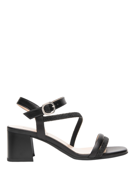 NeroGiardini Fen Leather Embellished Block Heel Sandals, Black