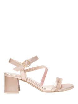 NeroGiardini Fen Leather Embellished Block Heel Sandals, Rose Gold