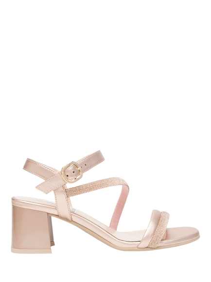 NeroGiardini Fen Leather Embellished Block Heel Sandals, Rose Gold