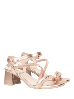 NeroGiardini Fen Leather Embellished Block Heel Sandals - view 2, Rose Gold