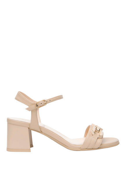 NeroGiardini Follonica Leather Block Heel Sandals, Cream, Cream