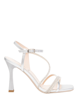 NeroGiardini Grone Leather Flared Heel Embellished Sandals, Silver, Silver