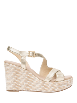NeroGiardini Malfa Leather Wedge Heel Espadrille Sandals, Gold, Gold
