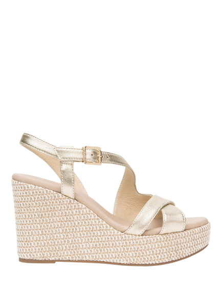 NeroGiardini Malfa Leather Wedge Heel Espadrille Sandals, Gold, Gold
