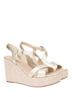 NeroGiardini Malfa Leather Wedge Heel Espadrille Sandals, Gold - view 2, Gold