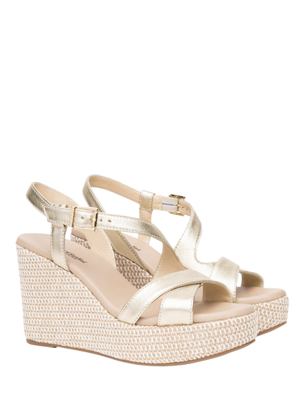 NeroGiardini Malfa Leather Wedge Heel Espadrille Sandals, Gold - view 2, Gold