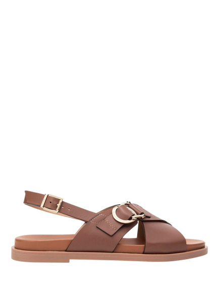 NeroGiardini Terralba Leather Cross Over Strappy Sandals, Brown