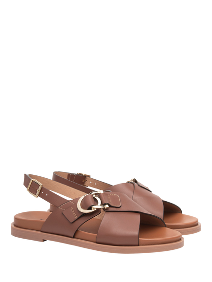 NeroGiardini Terralba Leather Cross Over Strappy Sandals - view 2, Brown