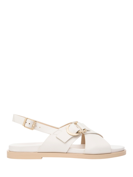 NeroGiardini Terralba Leather Cross Over Strappy Sandals, Cream