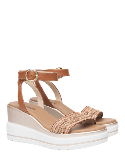 NeroGiardini Ussita Wedge Heel Sandals, Brown - view 2, Brown