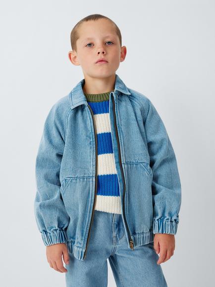 John Lewis Kids' Zip Through Denim Jacket, Denim Blue, Denim Blue