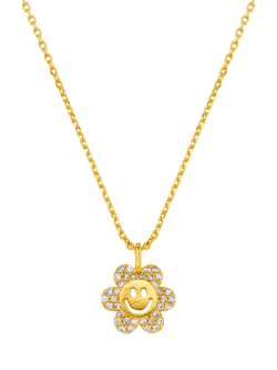 Orelia Pavé Flower Happy Face Charm Necklace, Crystal, Crystal