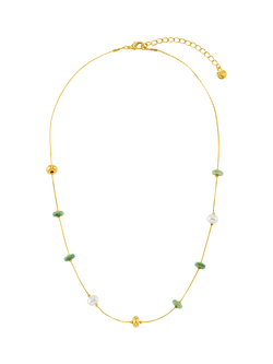 Orelia Mixed Bead and Pearl Fine Necklace, Green - view 2, Green